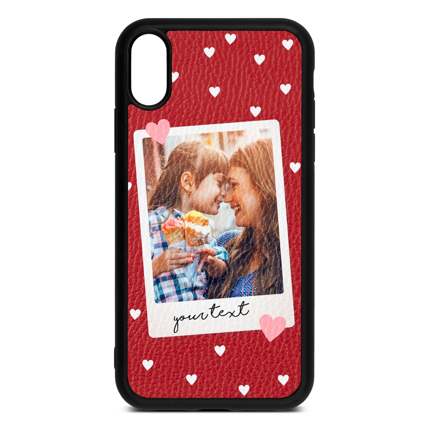 Personalised Photo Love Hearts Red Pebble Leather iPhone Xr Case