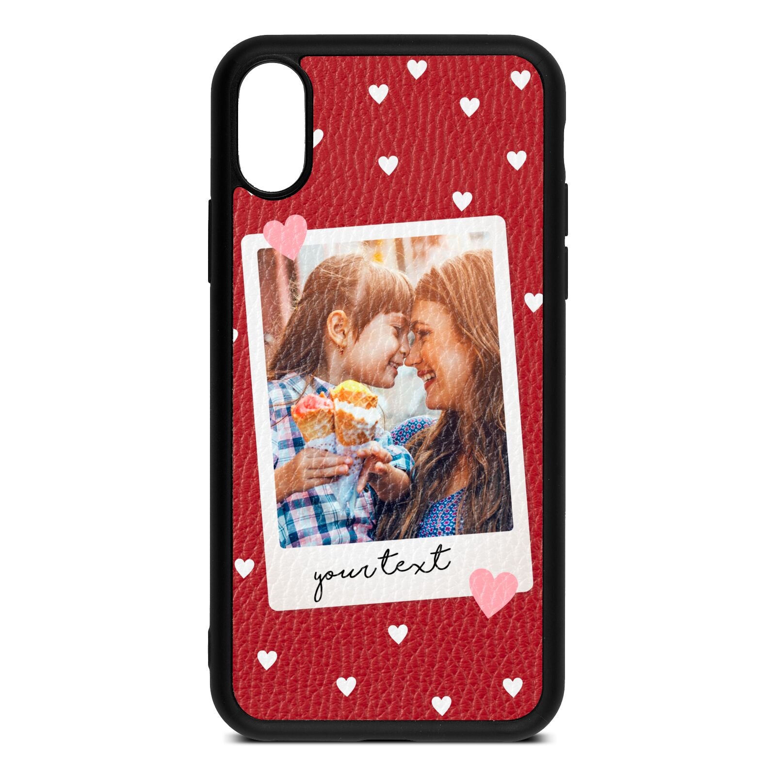 Personalised Photo Love Hearts Red Pebble Leather iPhone Xs Case