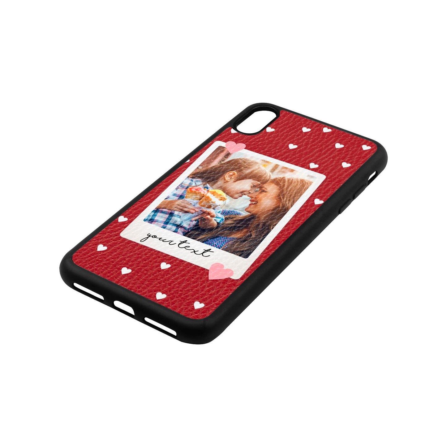 Personalised Photo Love Hearts Red Pebble Leather iPhone Xs Max Case Side Angle