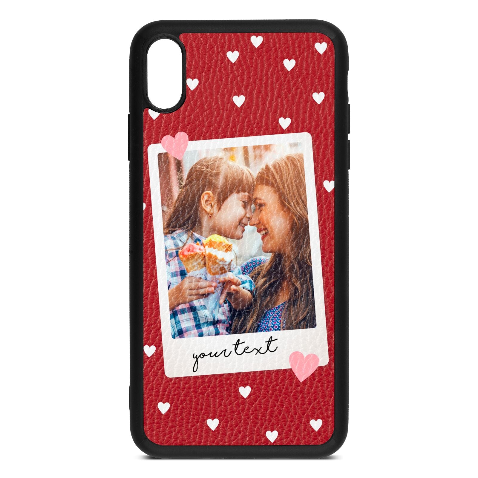 Personalised Photo Love Hearts Red Pebble Leather iPhone Xs Max Case