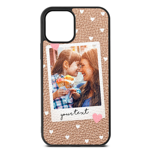 Personalised Photo Love Hearts Rose Gold Pebble Leather iPhone 12 Case