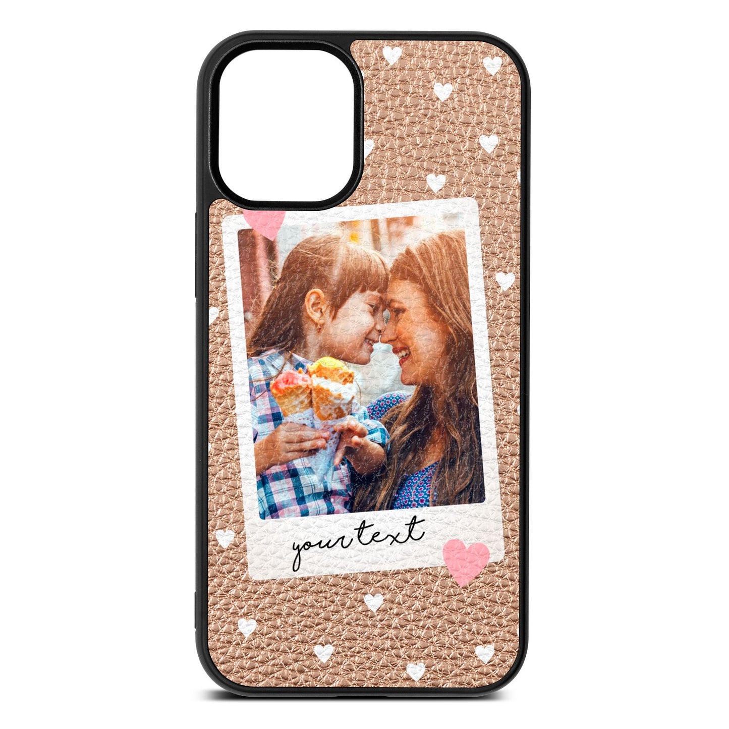 Personalised Photo Love Hearts Rose Gold Pebble Leather iPhone 12 Mini Case