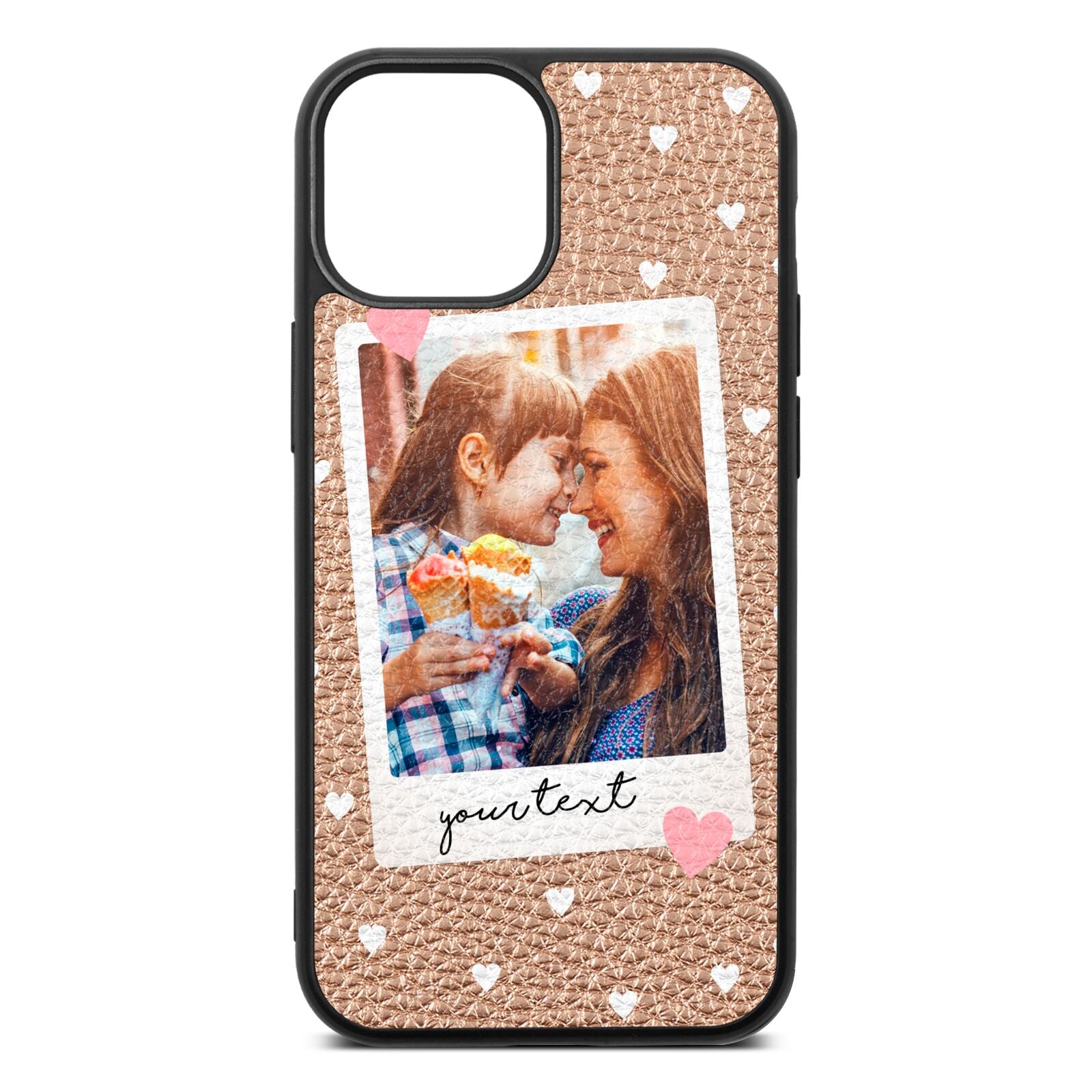 Personalised Photo Love Hearts Rose Gold Pebble Leather iPhone 13 Mini Case