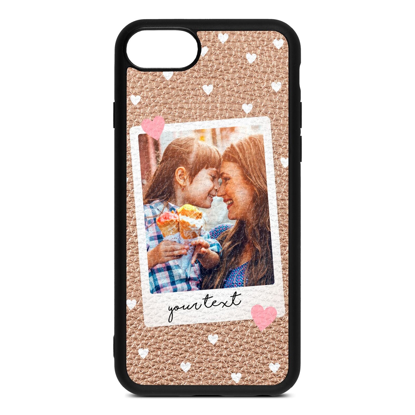 Personalised Photo Love Hearts Rose Gold Pebble Leather iPhone 8 Case