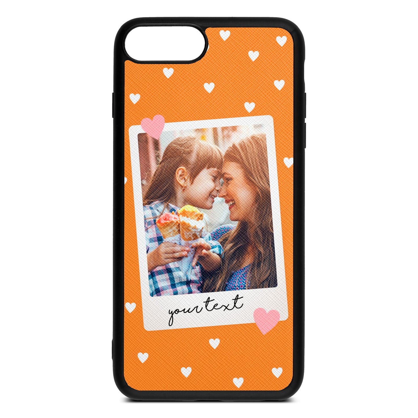 Personalised Photo Love Hearts Saffron Saffiano Leather iPhone 8 Plus Case