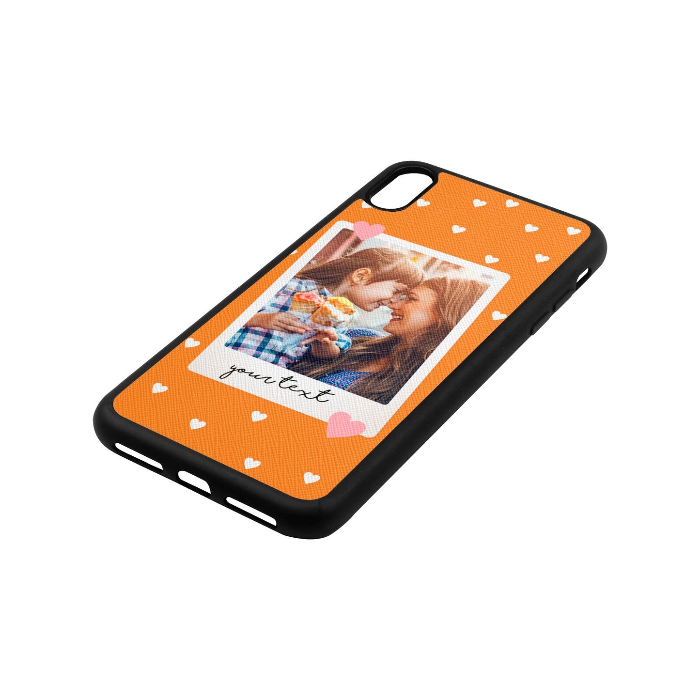 Personalised Photo Love Hearts Saffron Saffiano Leather iPhone Xs Max Case Side Angle