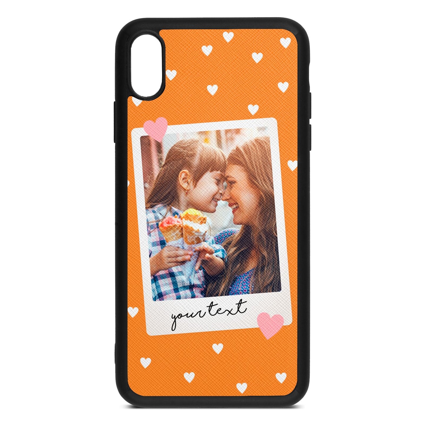 Personalised Photo Love Hearts Saffron Saffiano Leather iPhone Xs Max Case