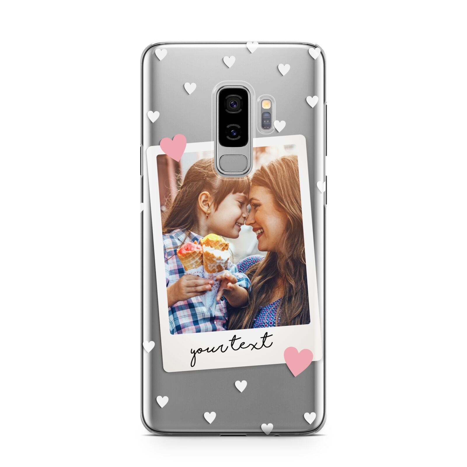 Personalised Photo Love Hearts Samsung Galaxy S9 Plus Case on Silver phone