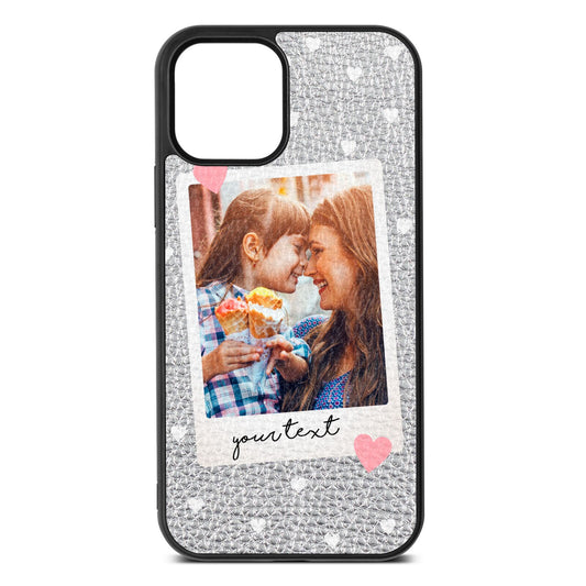 Personalised Photo Love Hearts Silver Pebble Leather iPhone 12 Case