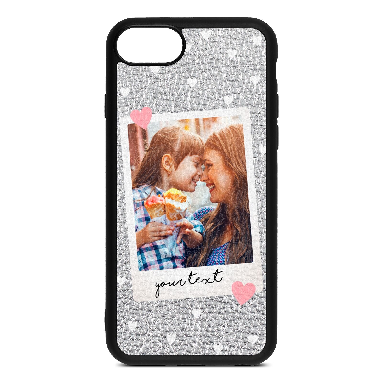 Personalised Photo Love Hearts Silver Pebble Leather iPhone 8 Case