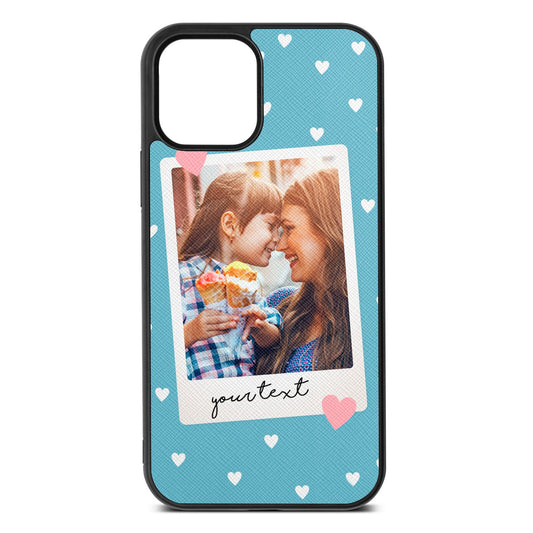 Personalised Photo Love Hearts Sky Saffiano Leather iPhone 12 Case