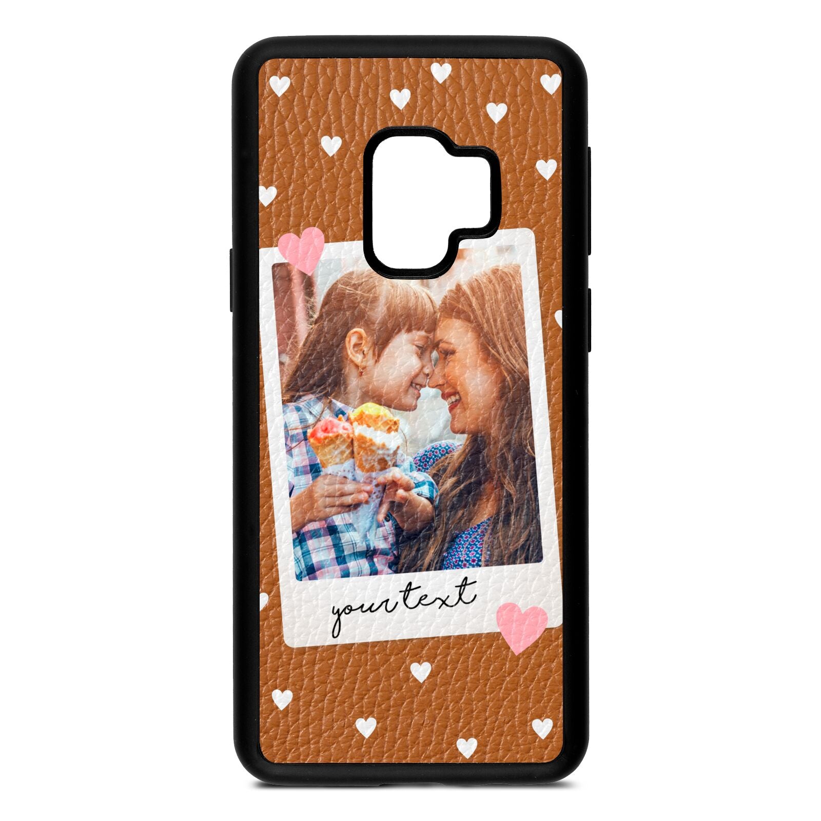 Personalised Photo Love Hearts Tan Pebble Leather Samsung S9 Case
