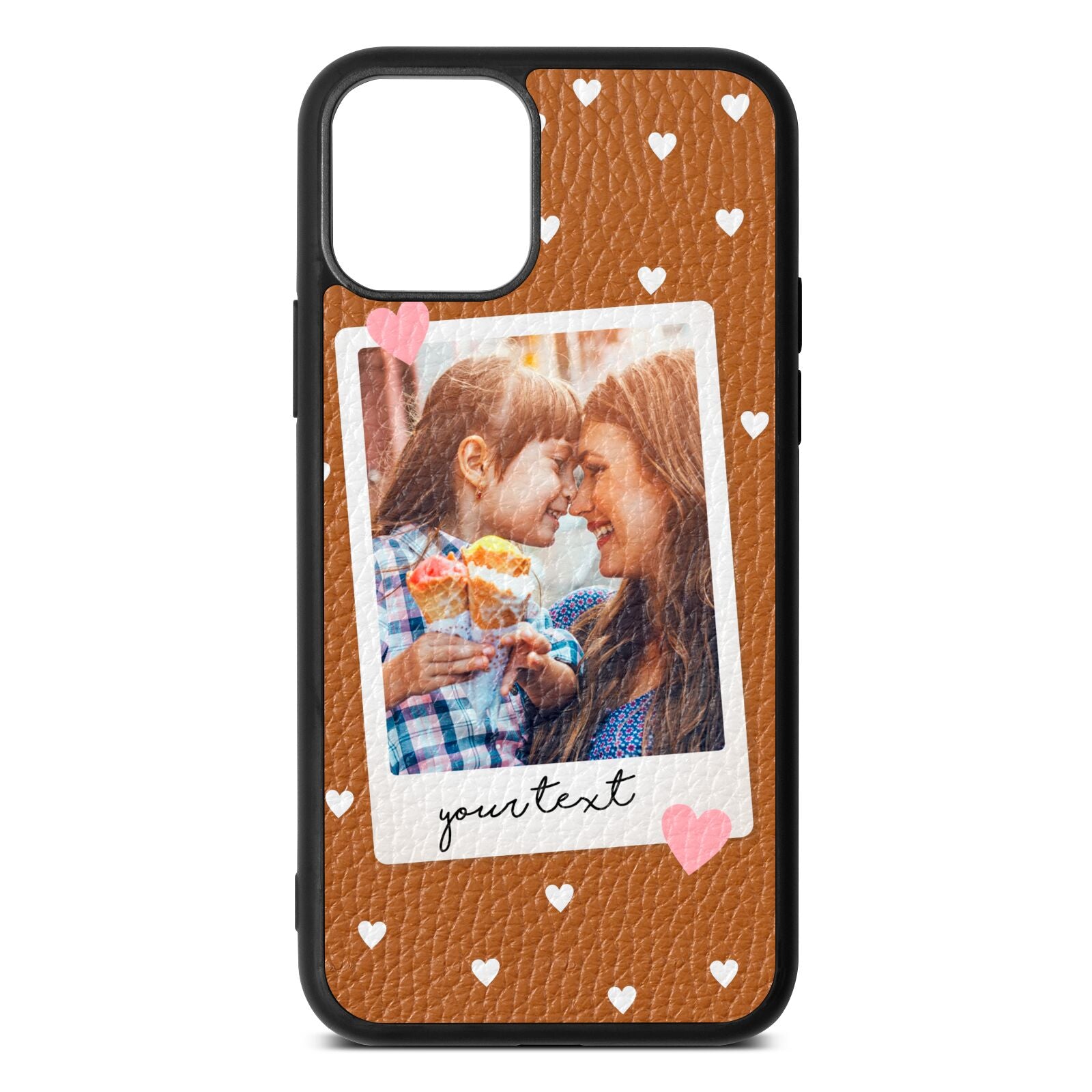 Personalised Photo Love Hearts Tan Pebble Leather iPhone 11 Case