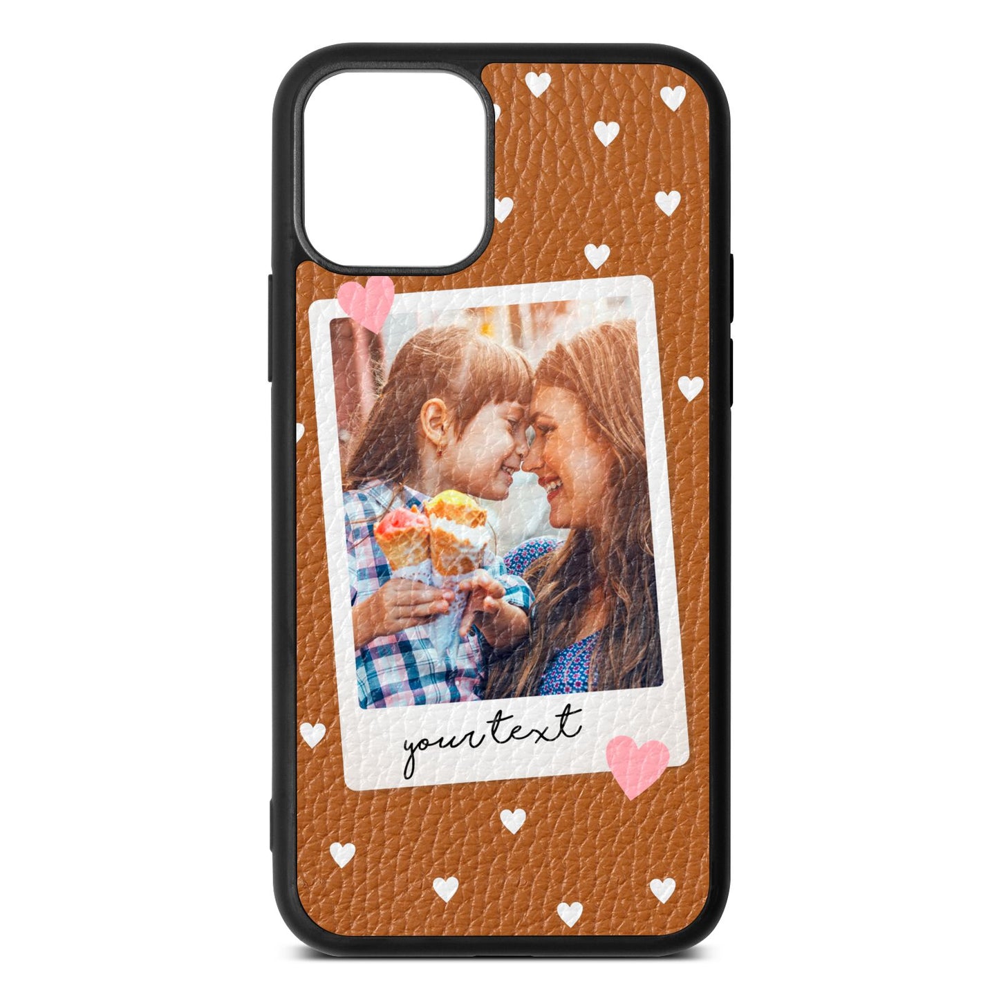 Personalised Photo Love Hearts Tan Pebble Leather iPhone 11 Pro Case