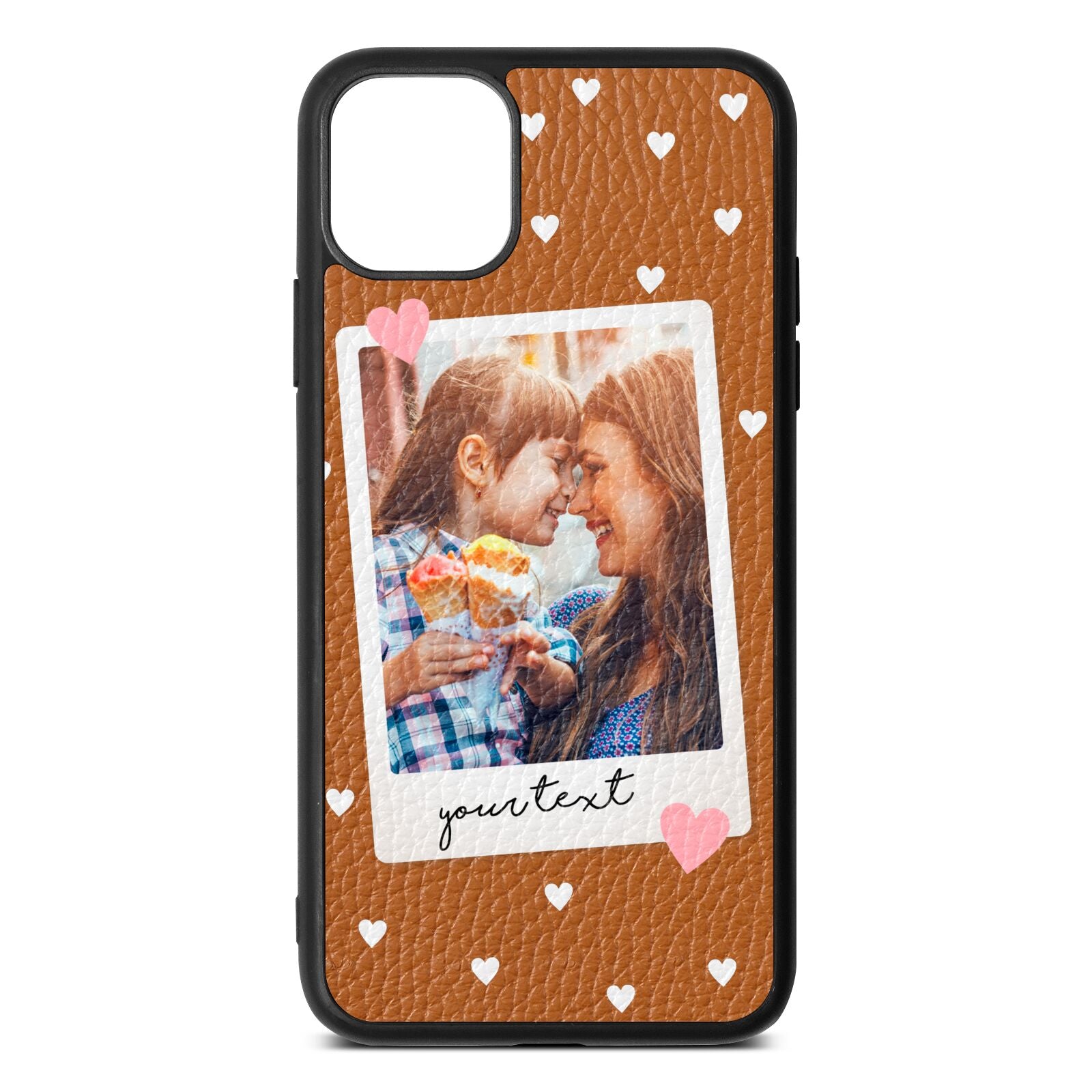 Personalised Photo Love Hearts Tan Pebble Leather iPhone 11 Pro Max Case