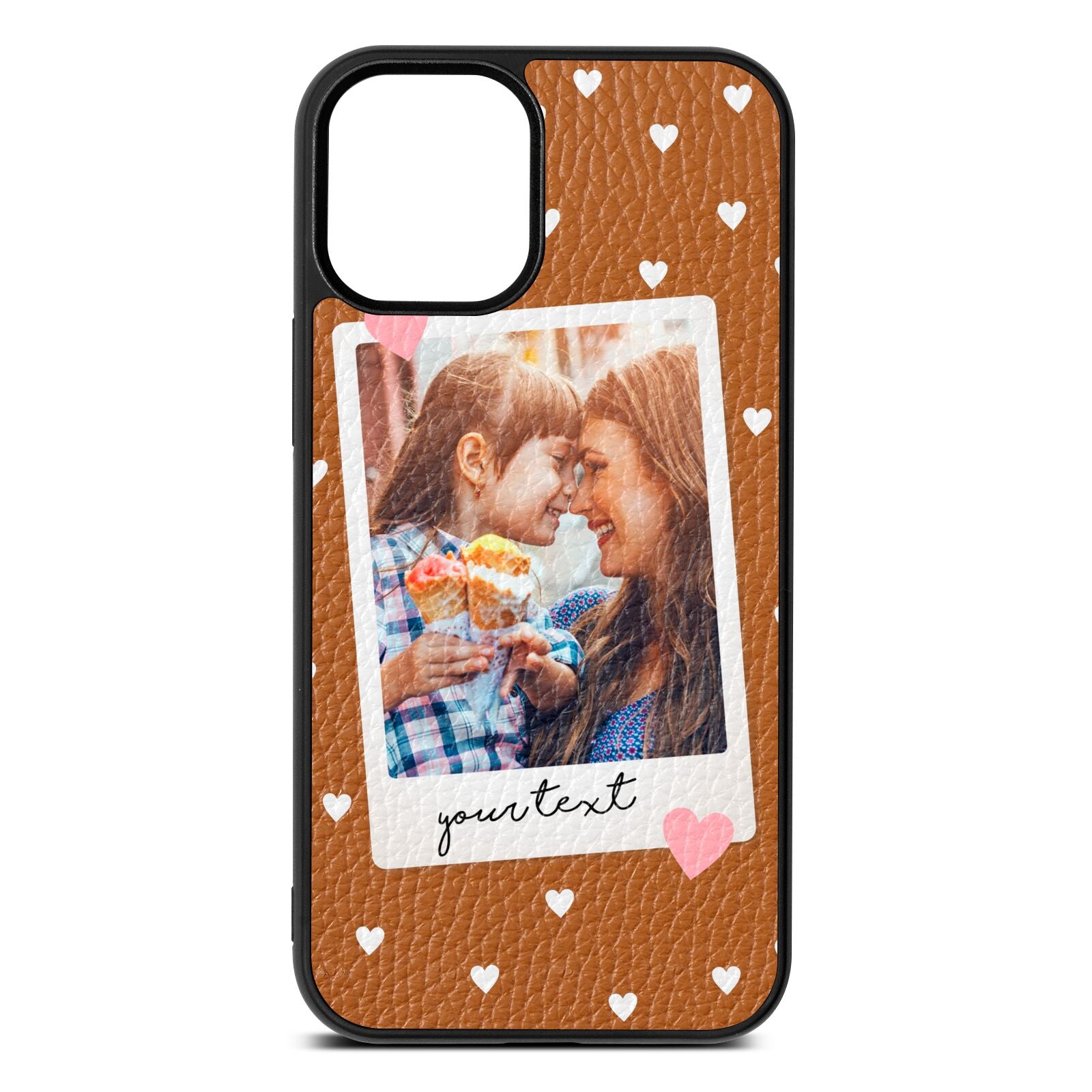 Personalised Photo Love Hearts Tan Pebble Leather iPhone 12 Mini Case