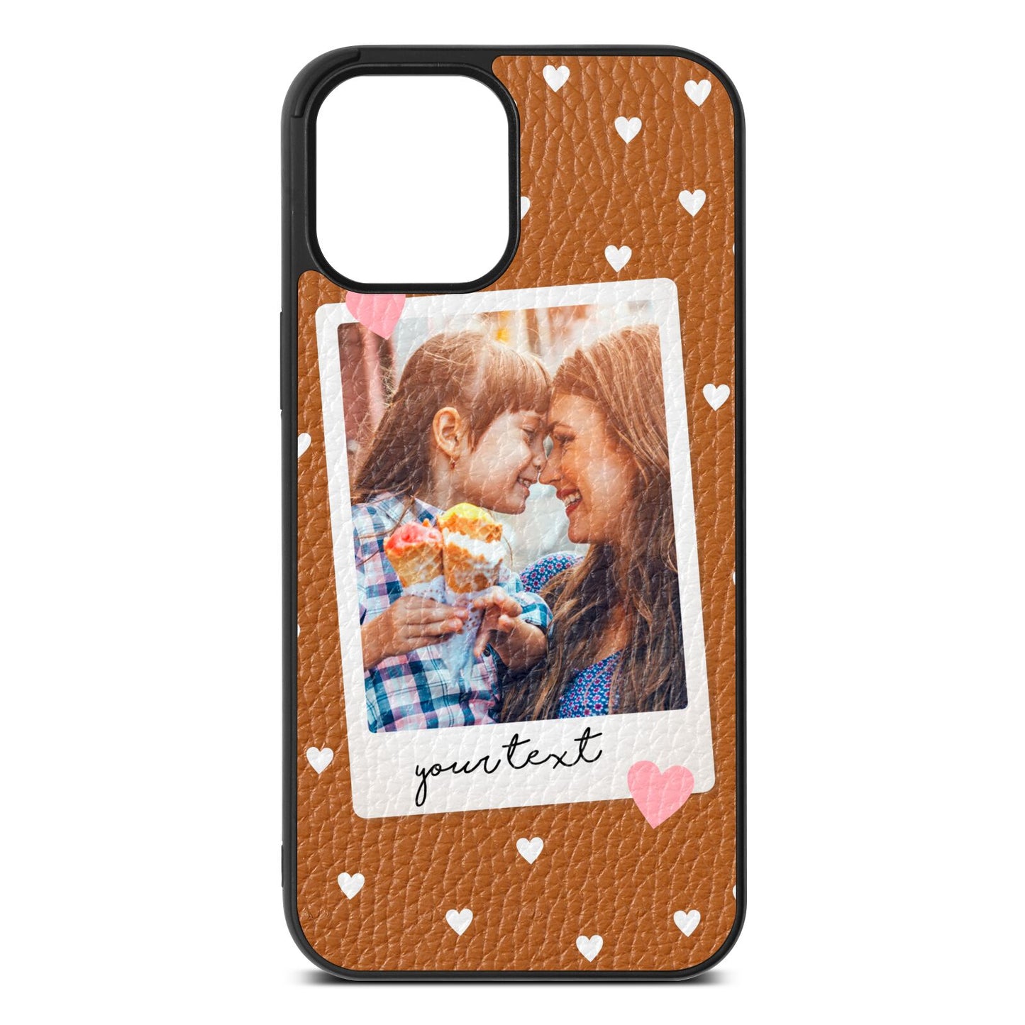 Personalised Photo Love Hearts Tan Pebble Leather iPhone 12 Pro Max Case