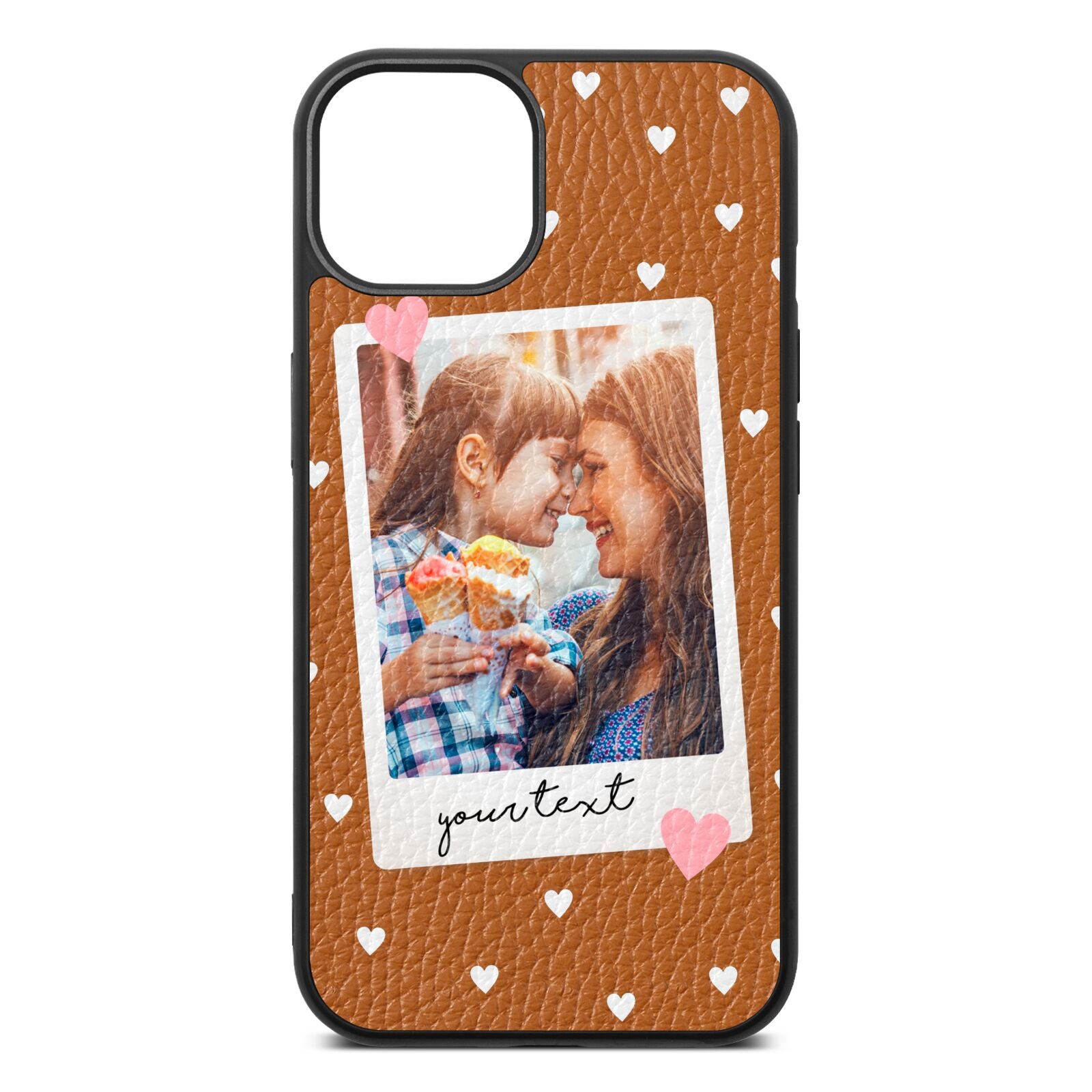 Personalised Photo Love Hearts Tan Pebble Leather iPhone 13 Case