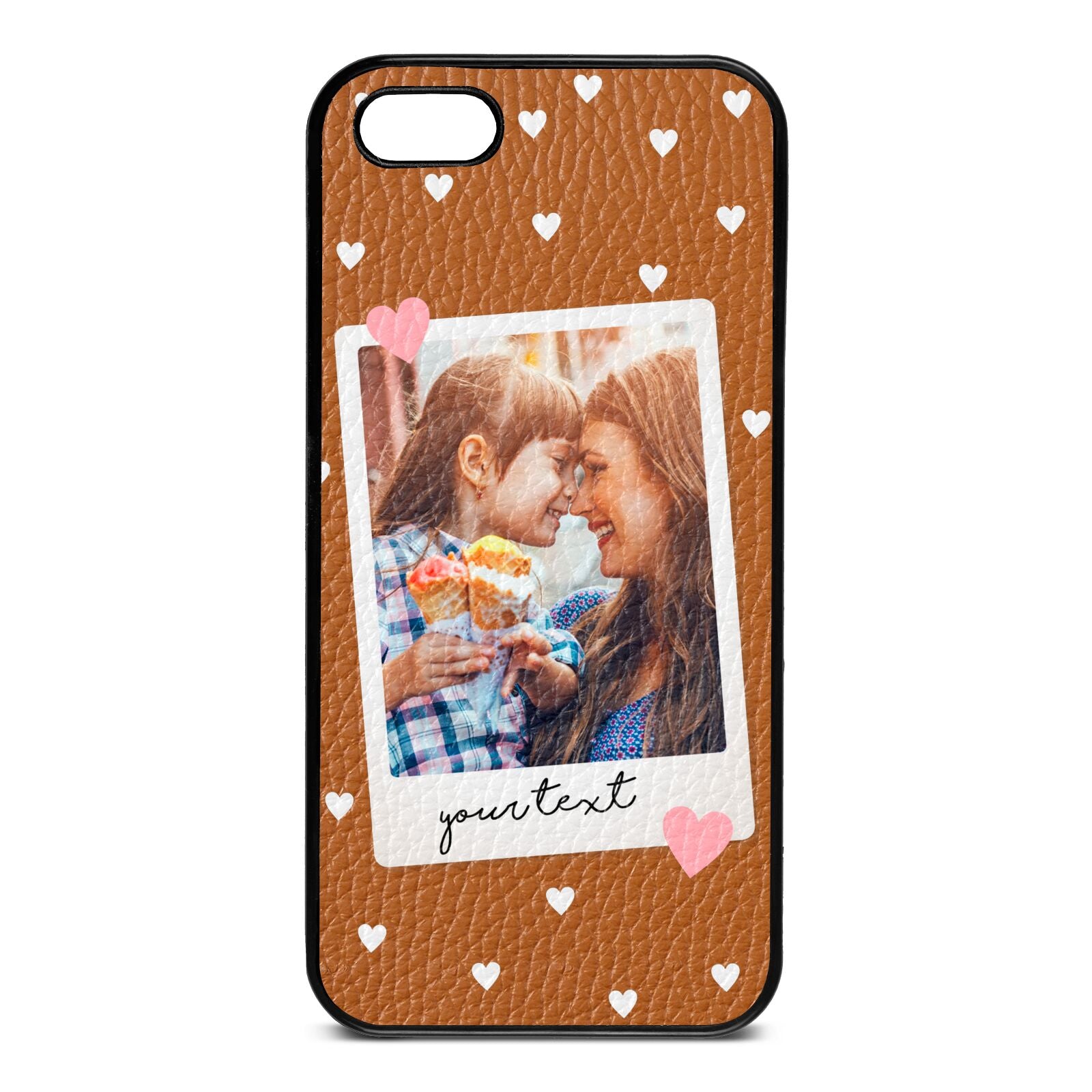 Personalised Photo Love Hearts Tan Pebble Leather iPhone 5 Case