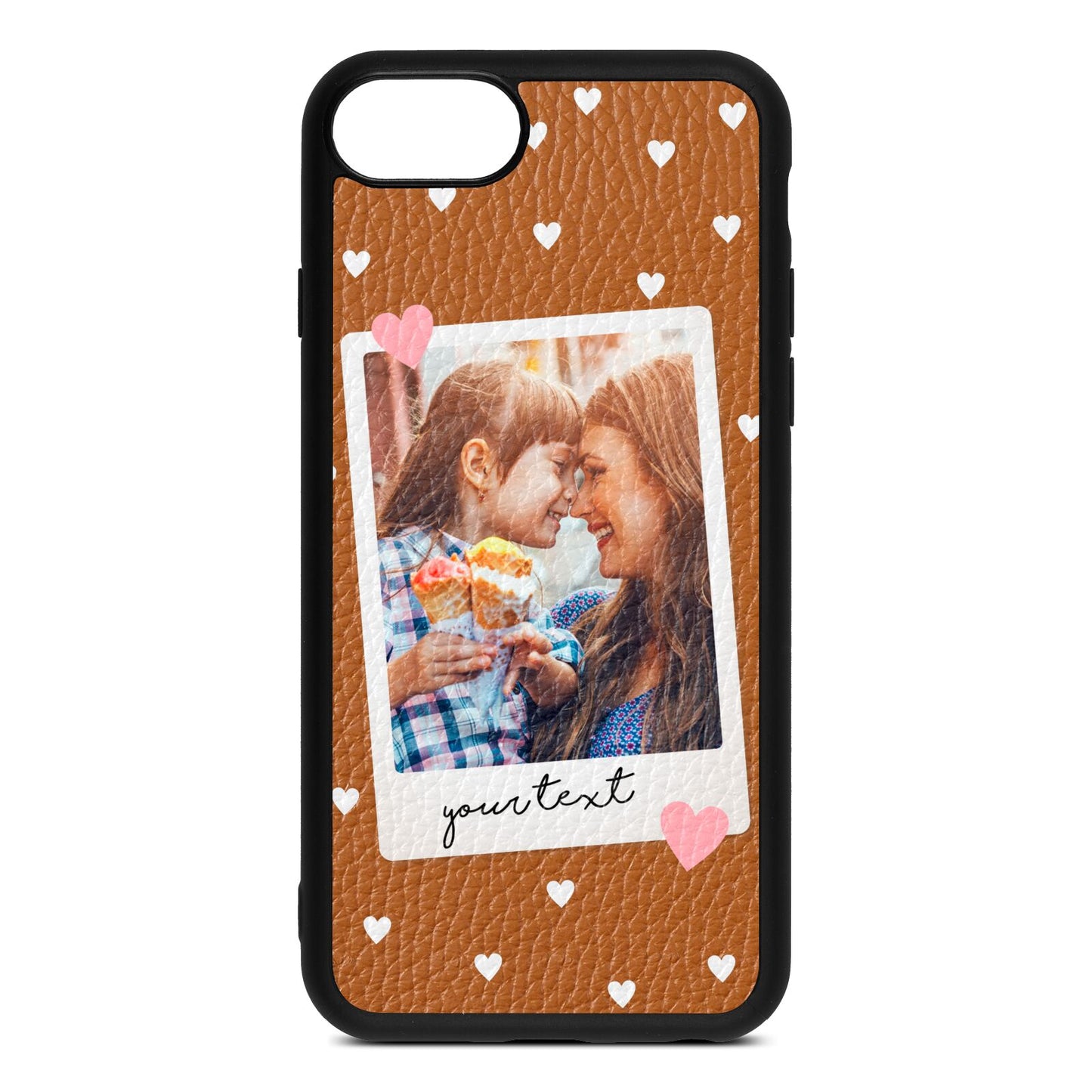 Personalised Photo Love Hearts Tan Pebble Leather iPhone 8 Case