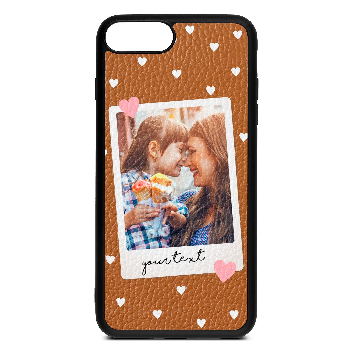 Personalised Photo Love Hearts Tan Pebble Leather iPhone 8 Plus Case
