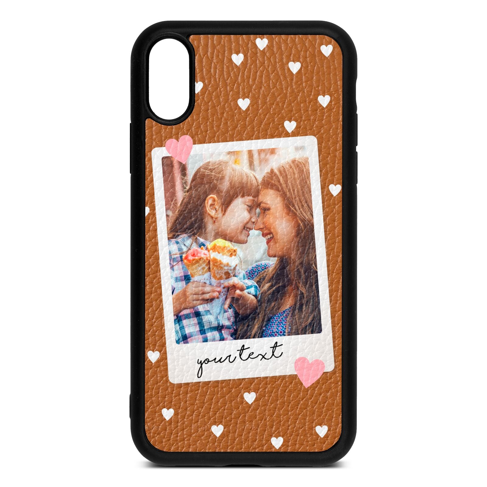 Personalised Photo Love Hearts Tan Pebble Leather iPhone Xr Case
