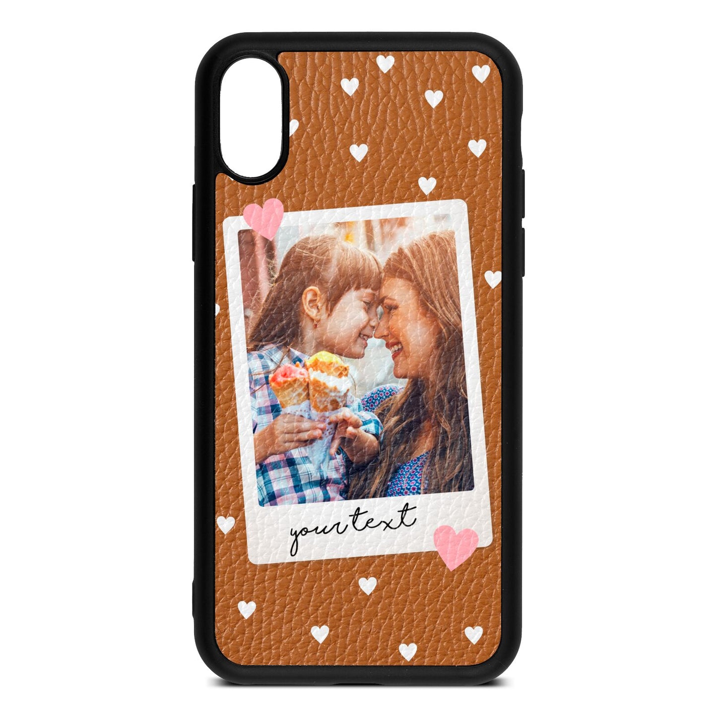 Personalised Photo Love Hearts Tan Pebble Leather iPhone Xs Case