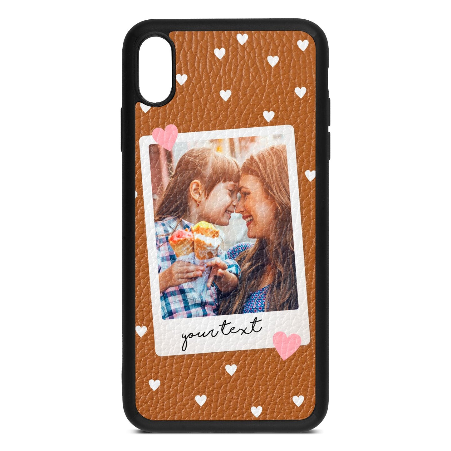 Personalised Photo Love Hearts Tan Pebble Leather iPhone Xs Max Case