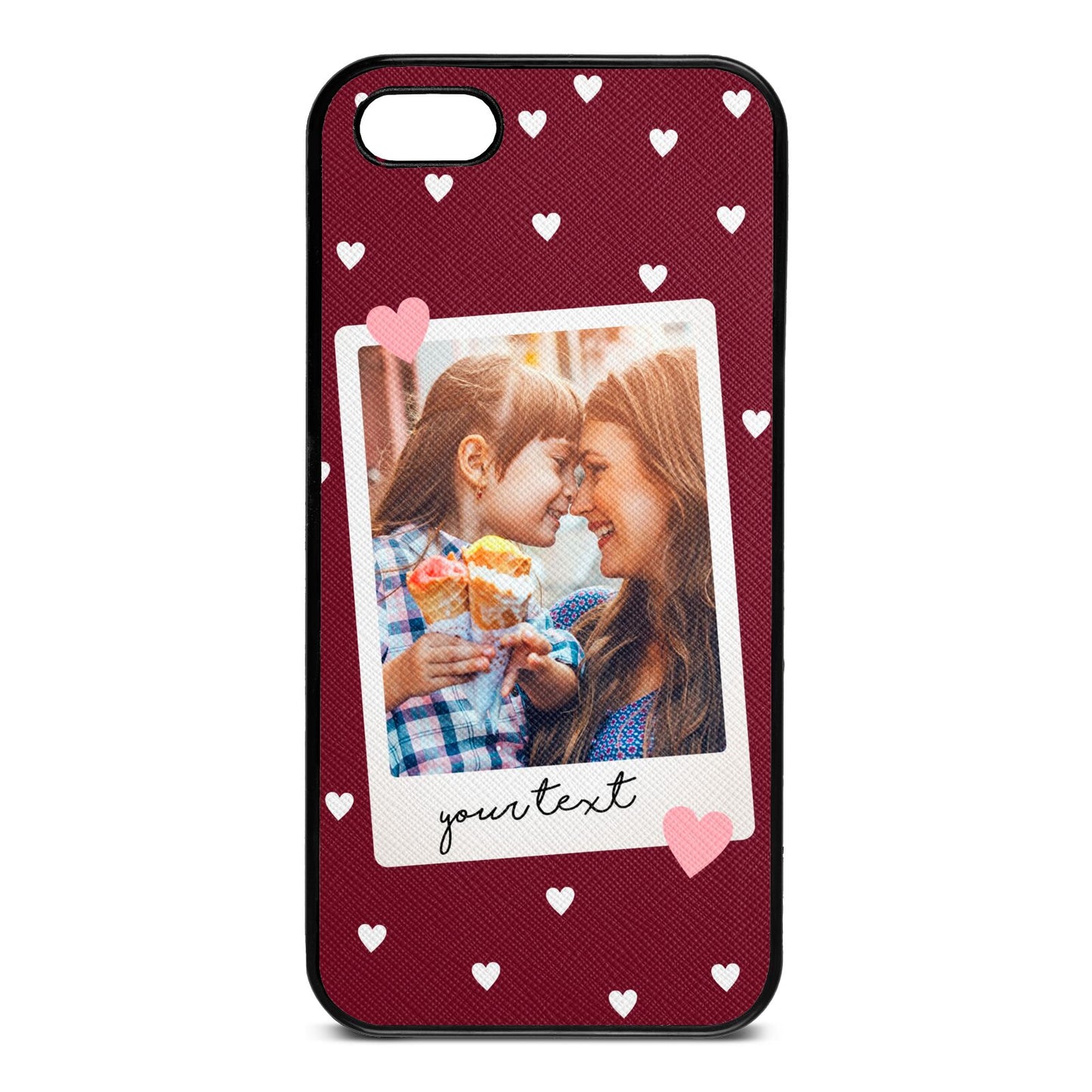 Personalised Photo Love Hearts Wine Red Saffiano Leather iPhone 5 Case