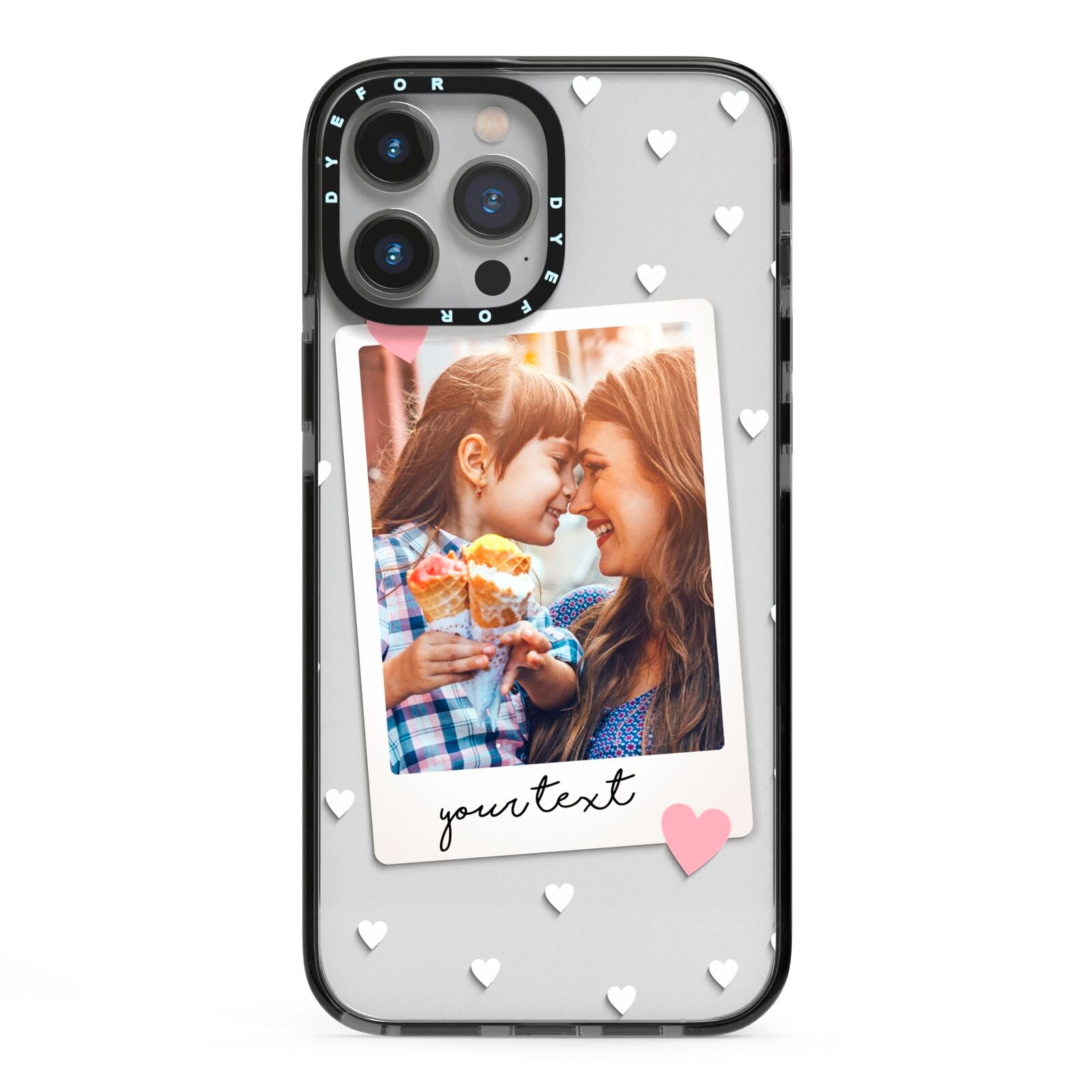 Personalised Photo Love Hearts iPhone 13 Pro Max Black Impact Case on Silver phone