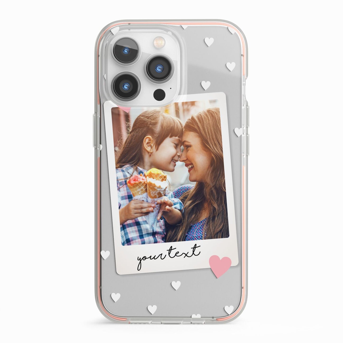 Personalised Photo Love Hearts iPhone 13 Pro TPU Impact Case with Pink Edges