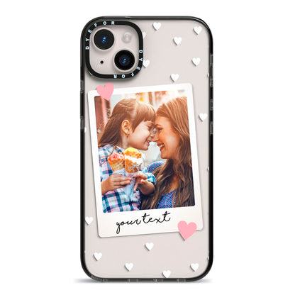 Personalised Photo Love Hearts iPhone 14 Plus Black Impact Case on Silver phone