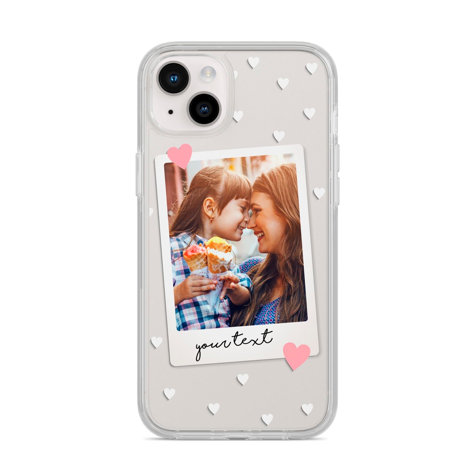 Personalised Photo Love Hearts iPhone 14 Plus Clear Tough Case Starlight