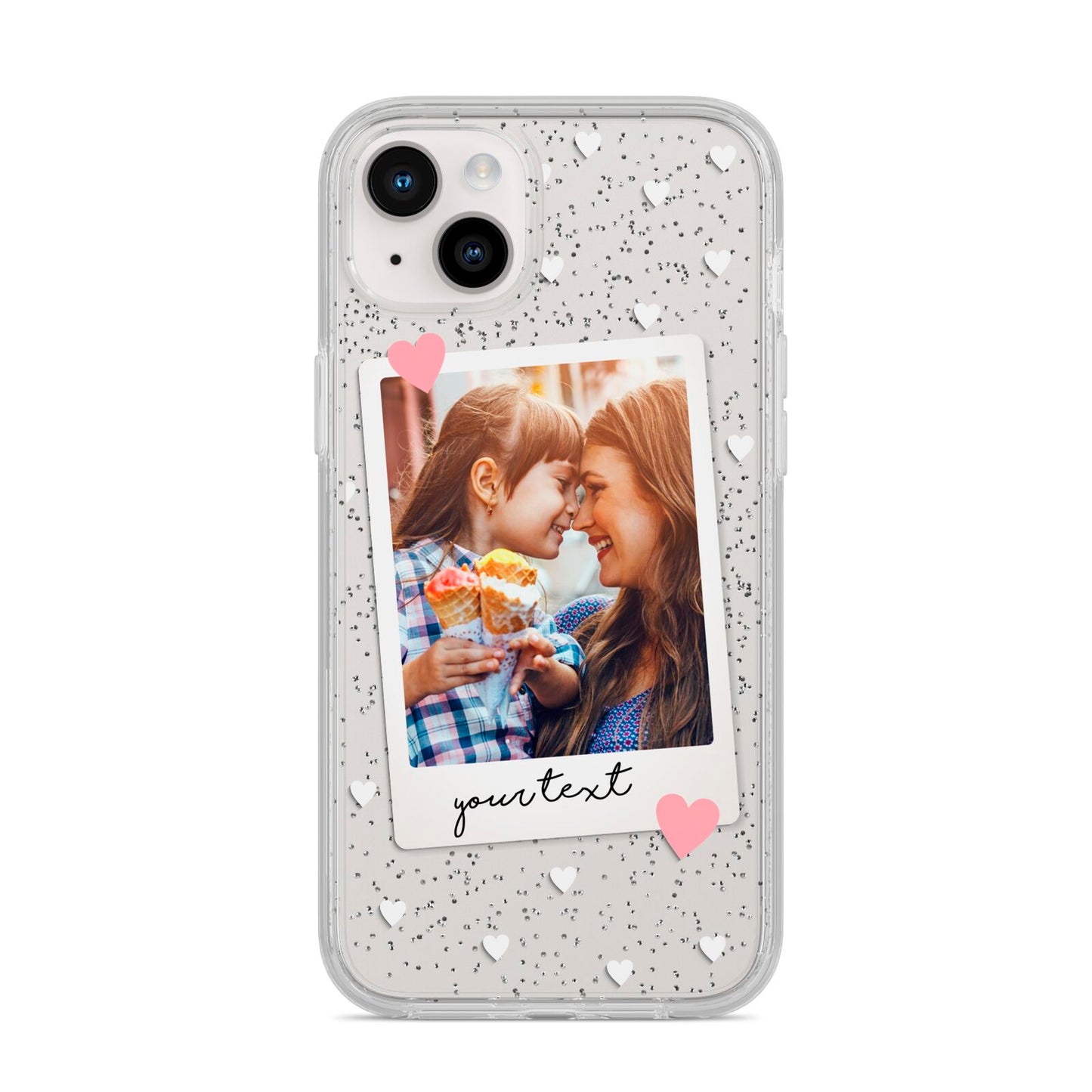 Personalised Photo Love Hearts iPhone 14 Plus Glitter Tough Case Starlight