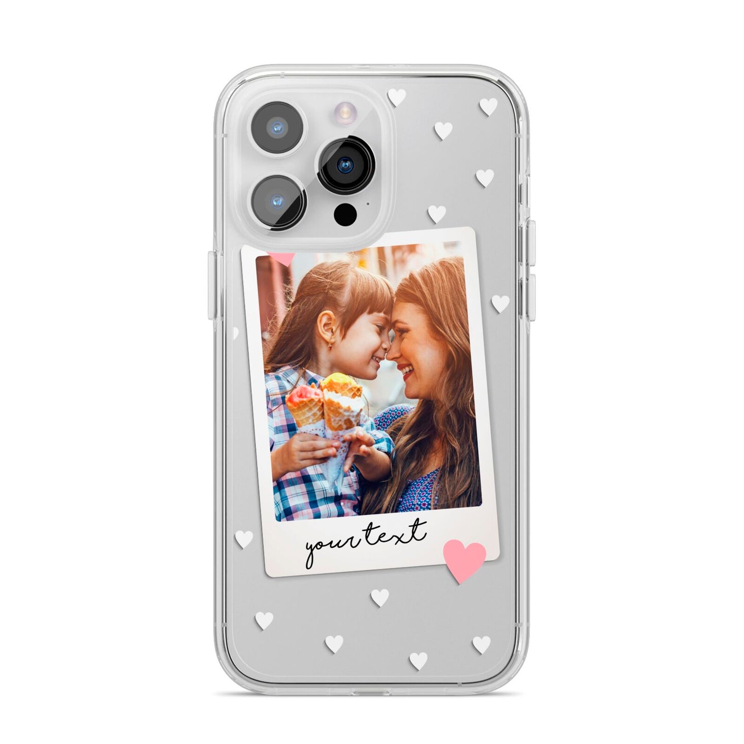 Personalised Photo Love Hearts iPhone 14 Pro Max Clear Tough Case Silver