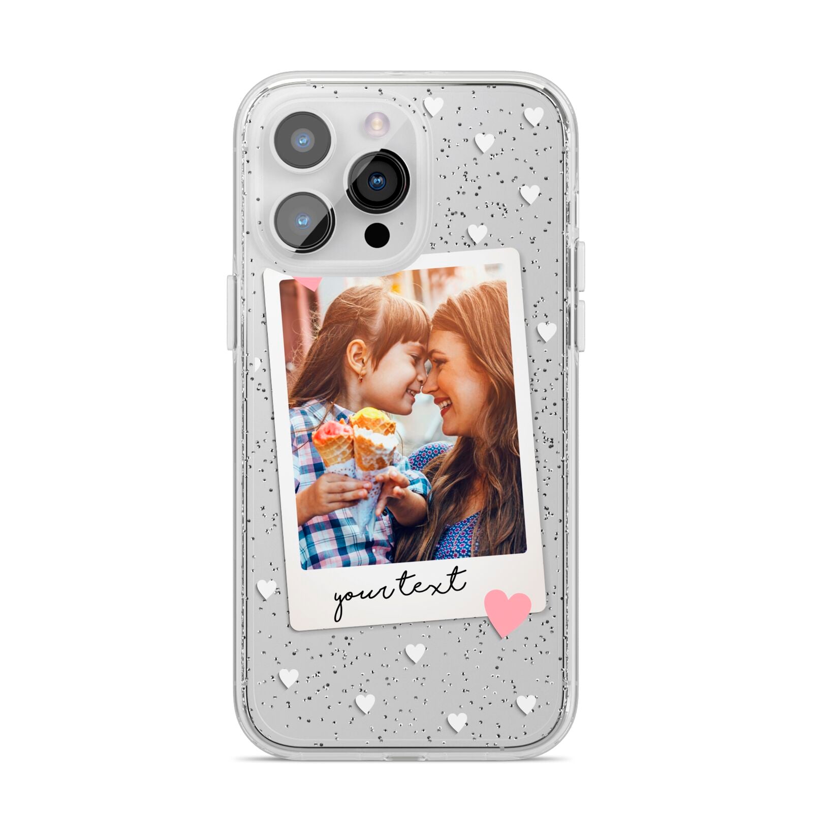 Personalised Photo Love Hearts iPhone 14 Pro Max Glitter Tough Case Silver