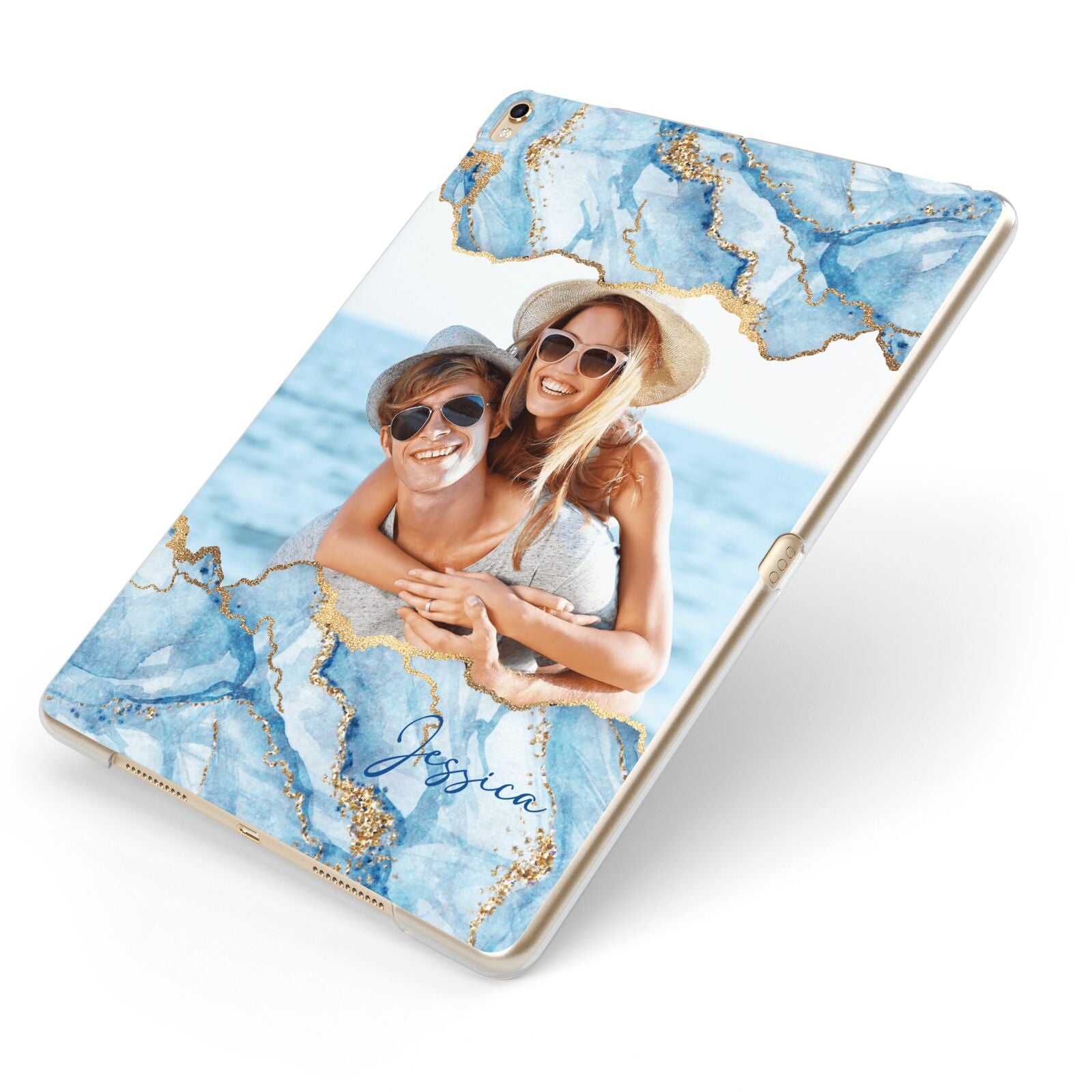 Personalised Photo Marble Apple iPad Case on Gold iPad Side View