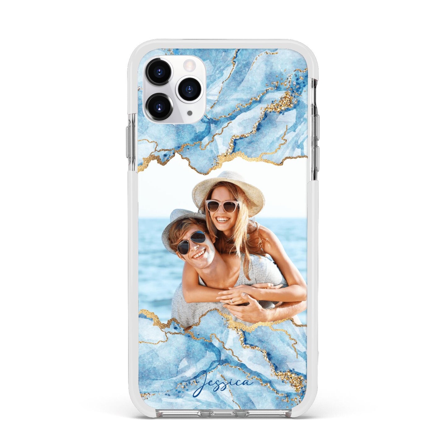 Personalised Photo Marble Apple iPhone 11 Pro Max in Silver with White Impact Case