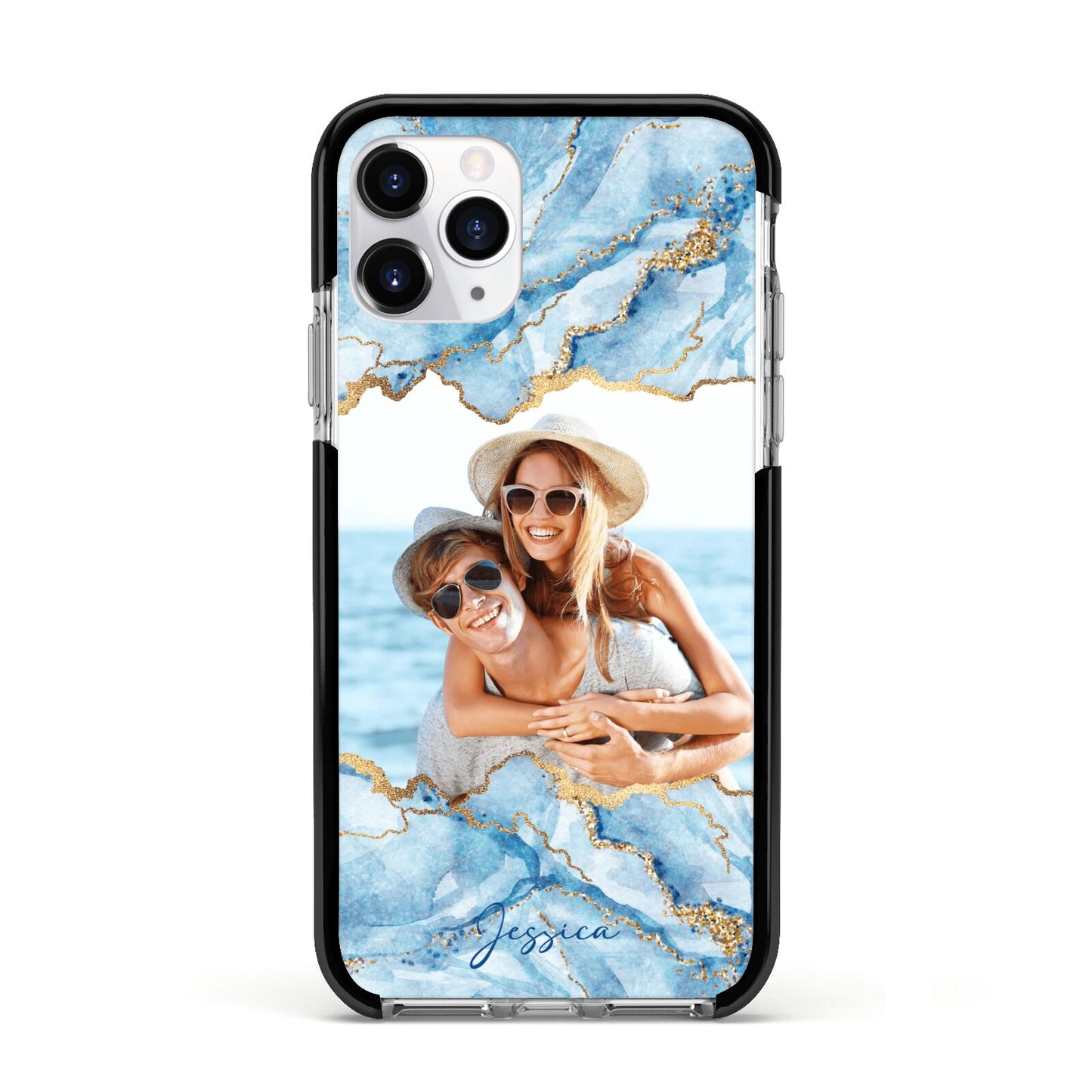 Personalised Photo Marble Apple iPhone 11 Pro in Silver with Black Impact Case