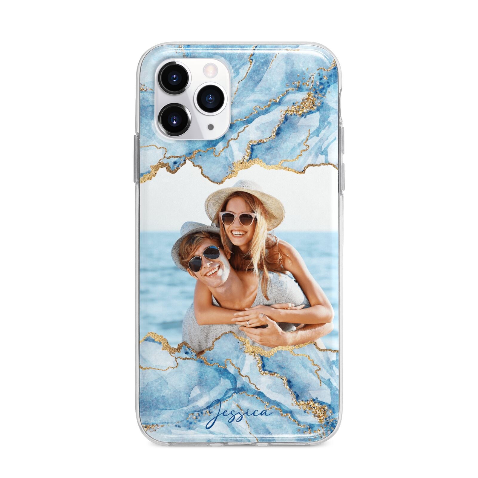 Personalised Photo Marble Apple iPhone 11 Pro in Silver with Bumper Case