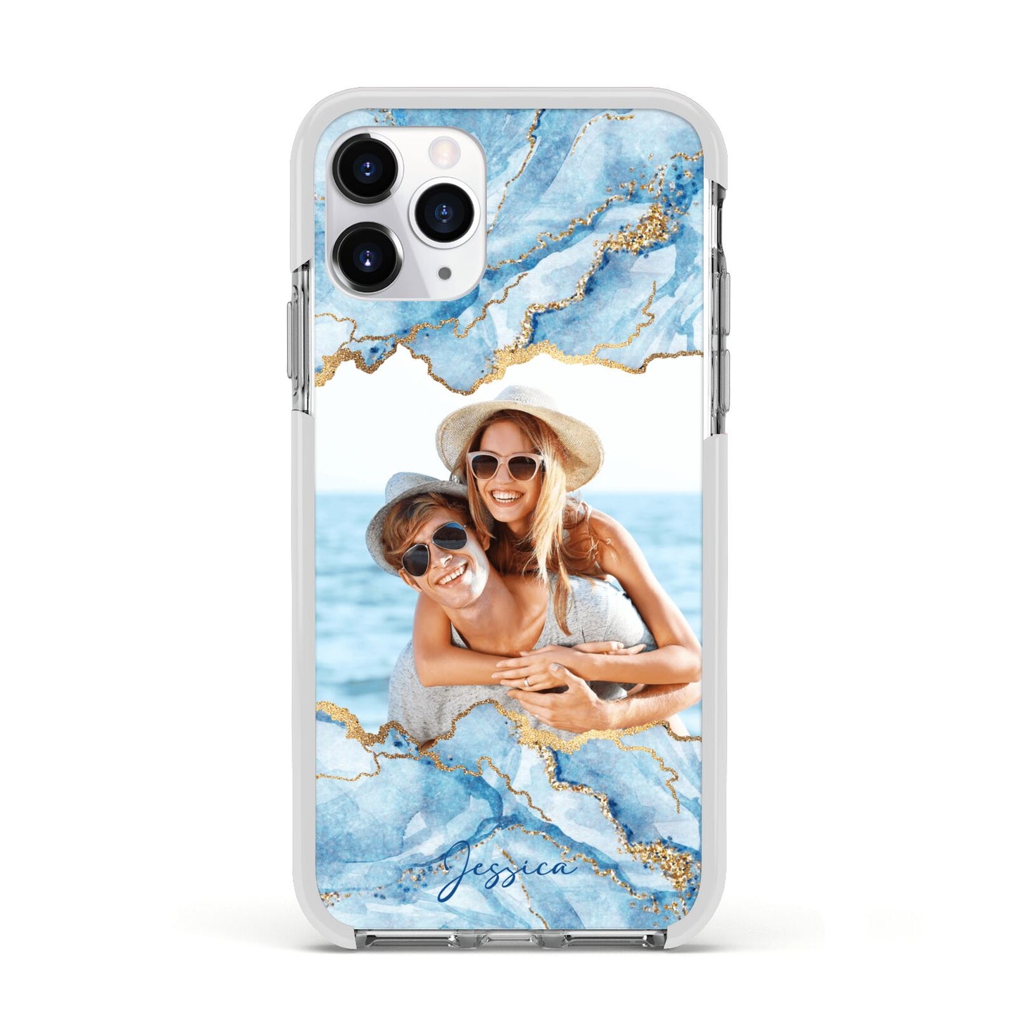 Personalised Photo Marble Apple iPhone 11 Pro in Silver with White Impact Case