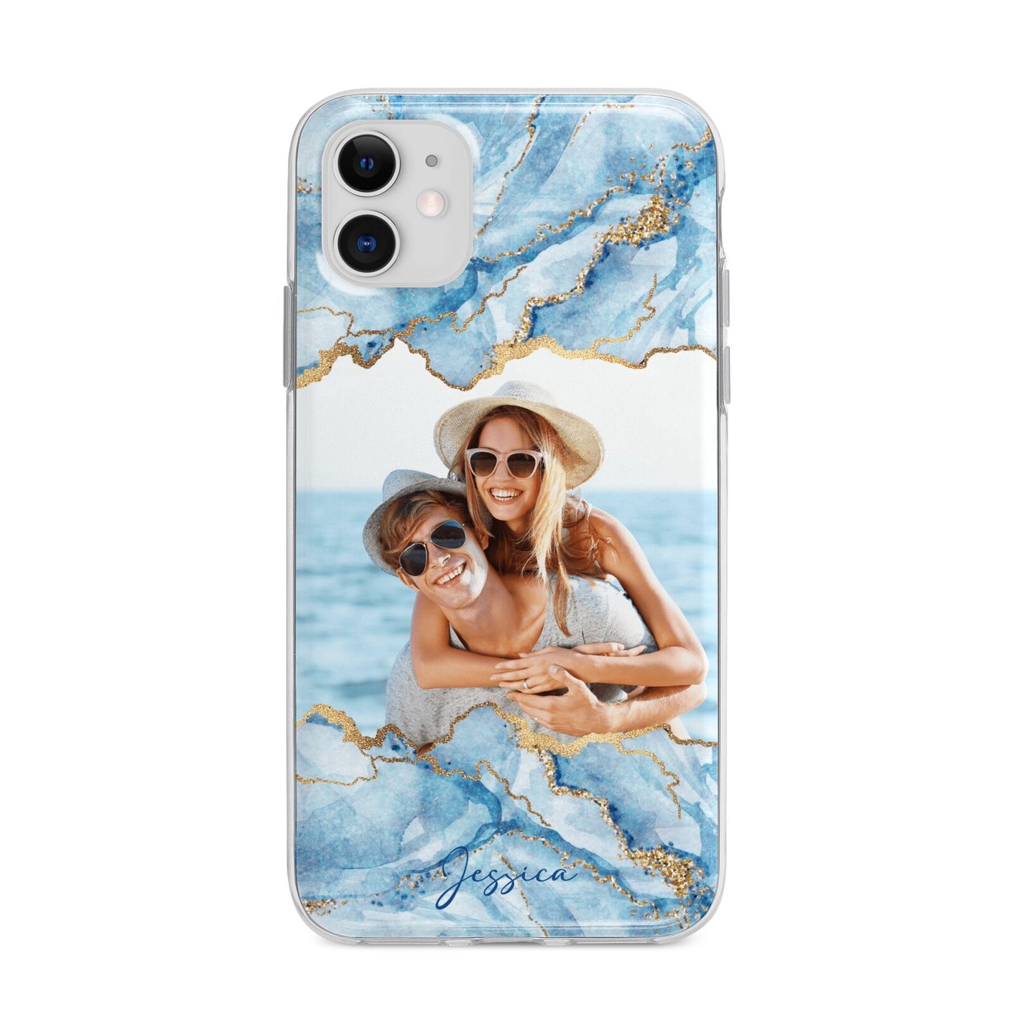 Personalised Photo Marble Apple iPhone 11 in White with Bumper Case