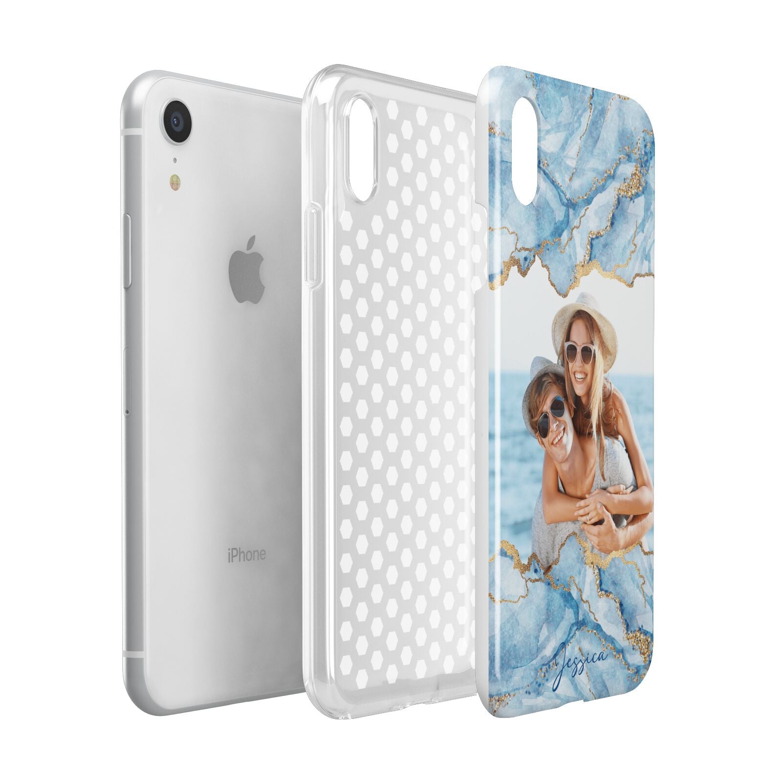 Personalised Photo Marble Apple iPhone XR White 3D Tough Case Expanded view