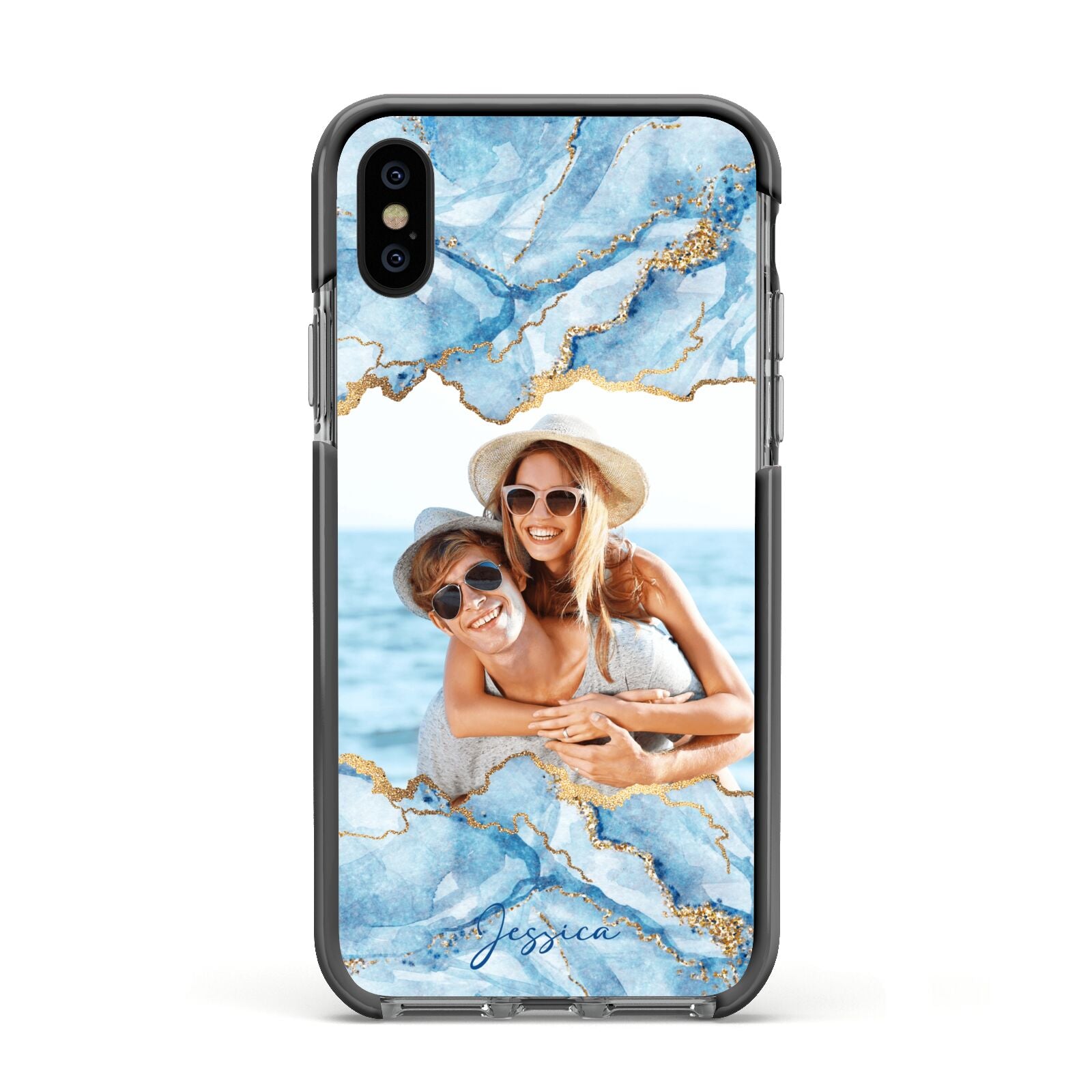 Personalised Photo Marble Apple iPhone Xs Impact Case Black Edge on Black Phone