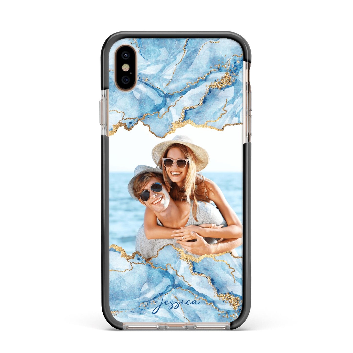 Personalised Photo Marble Apple iPhone Xs Max Impact Case Black Edge on Gold Phone