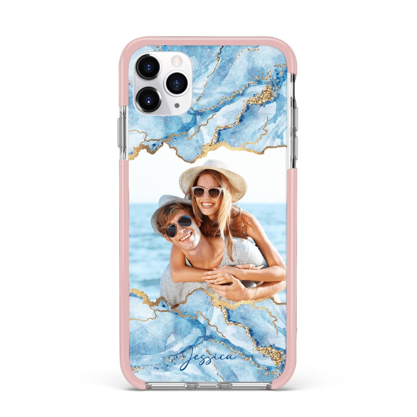 Personalised Photo Marble iPhone 11 Pro Max Impact Pink Edge Case