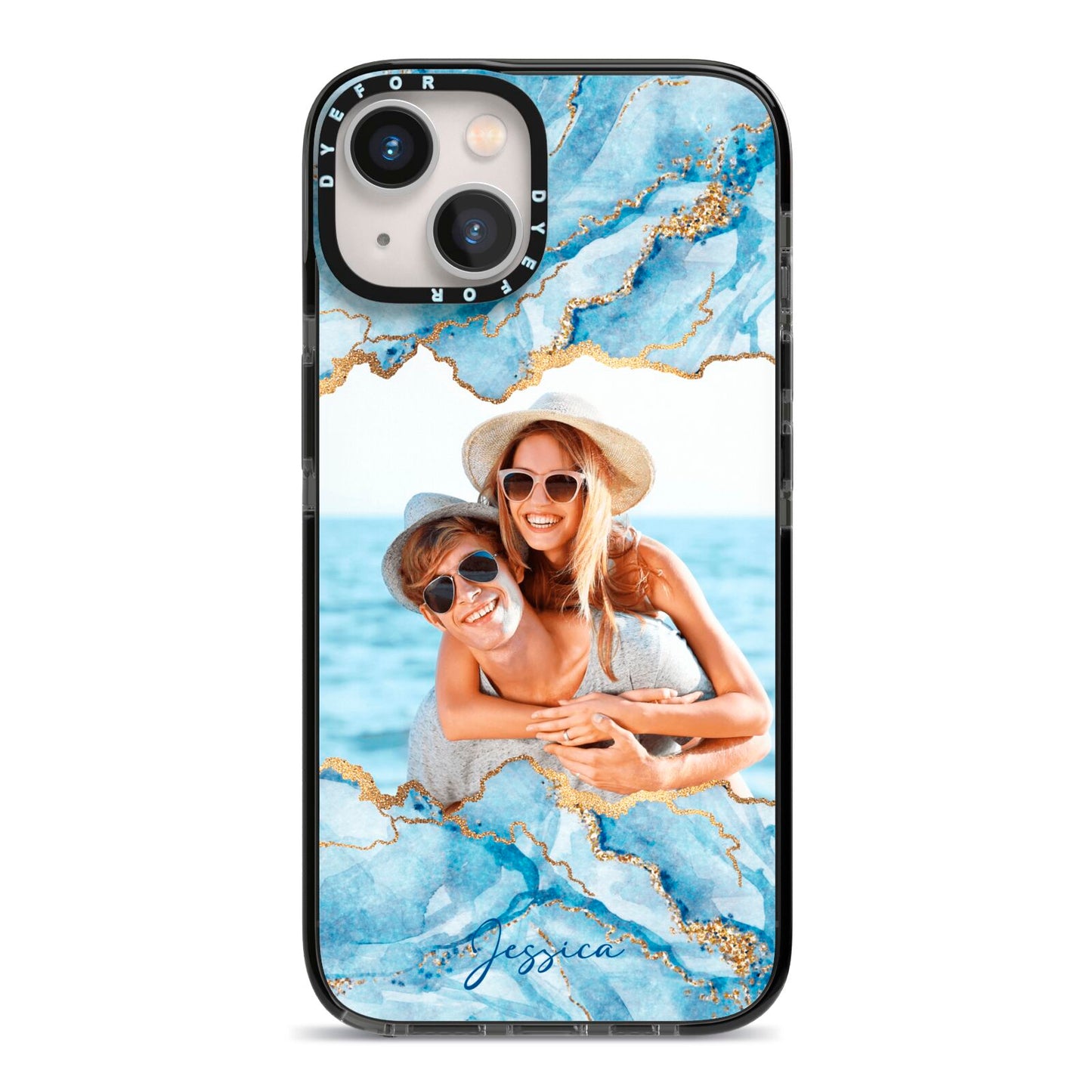 Personalised Photo Marble iPhone 13 Black Impact Case on Silver phone