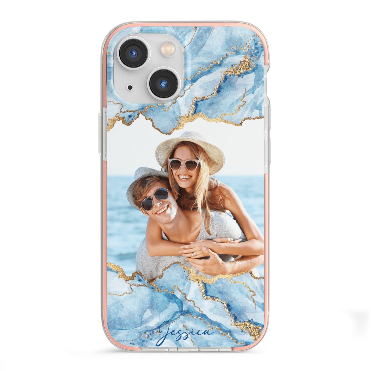 Personalised Photo Marble iPhone 13 Mini TPU Impact Case with Pink Edges