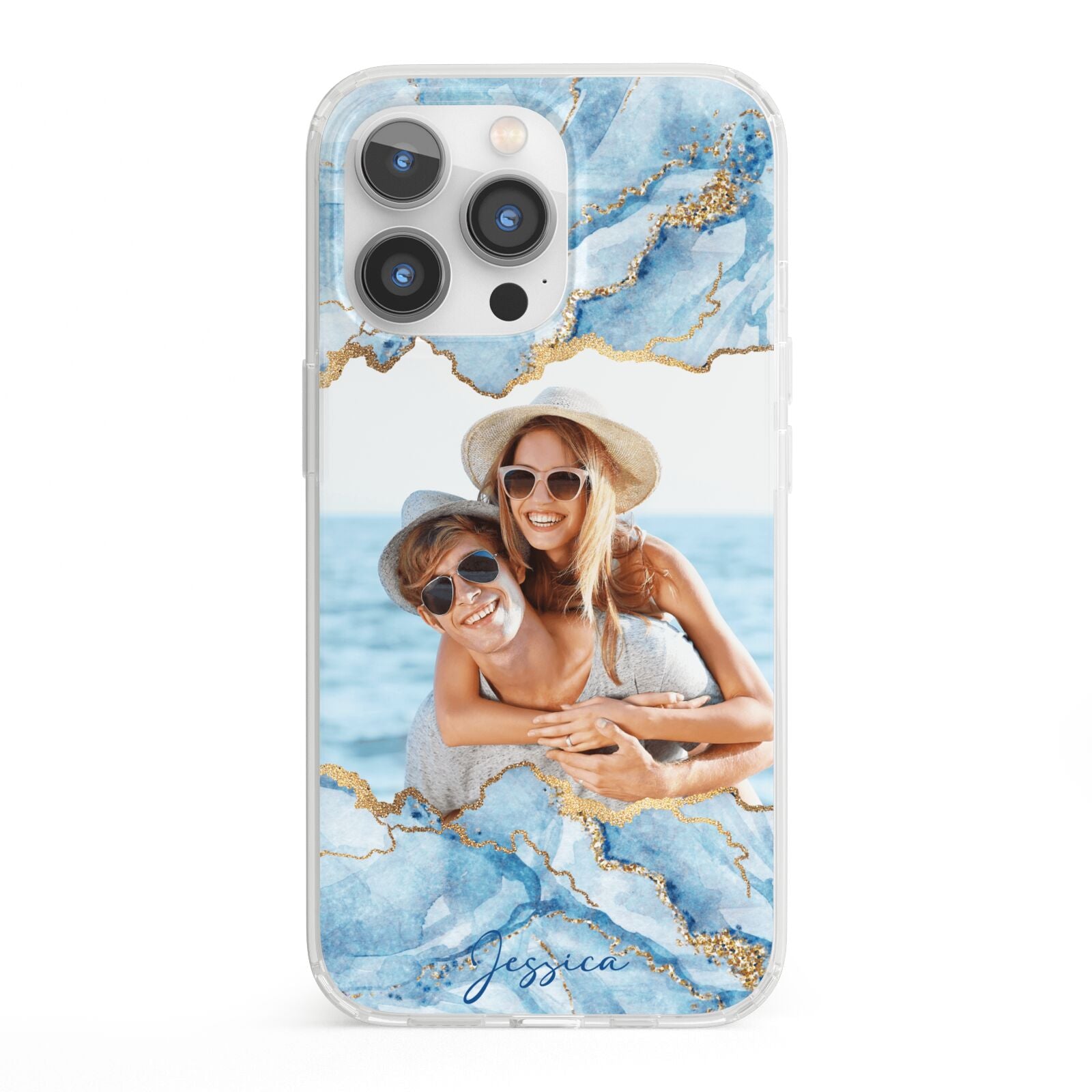 Personalised Photo Marble iPhone 13 Pro Clear Bumper Case