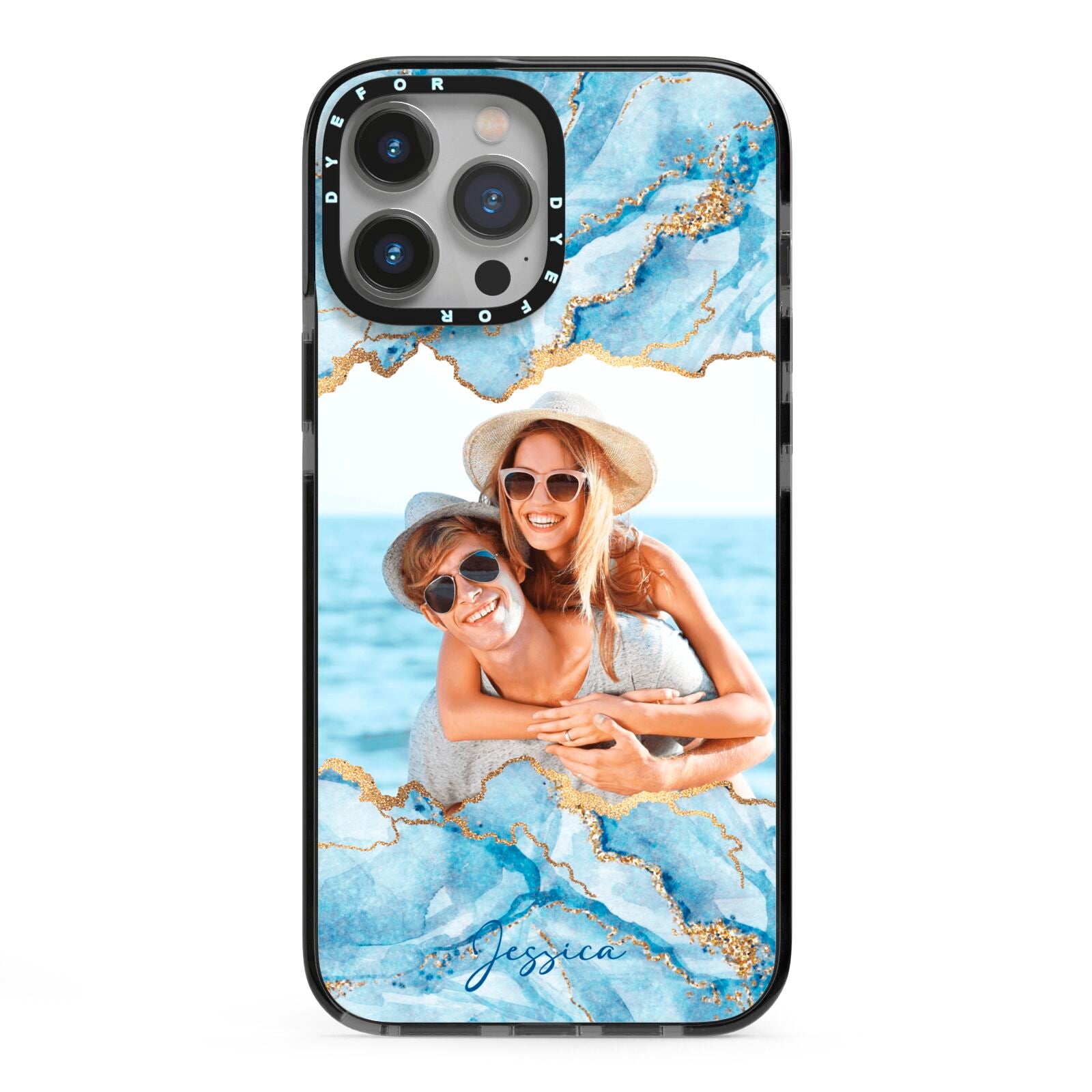 Personalised Photo Marble iPhone 13 Pro Max Black Impact Case on Silver phone